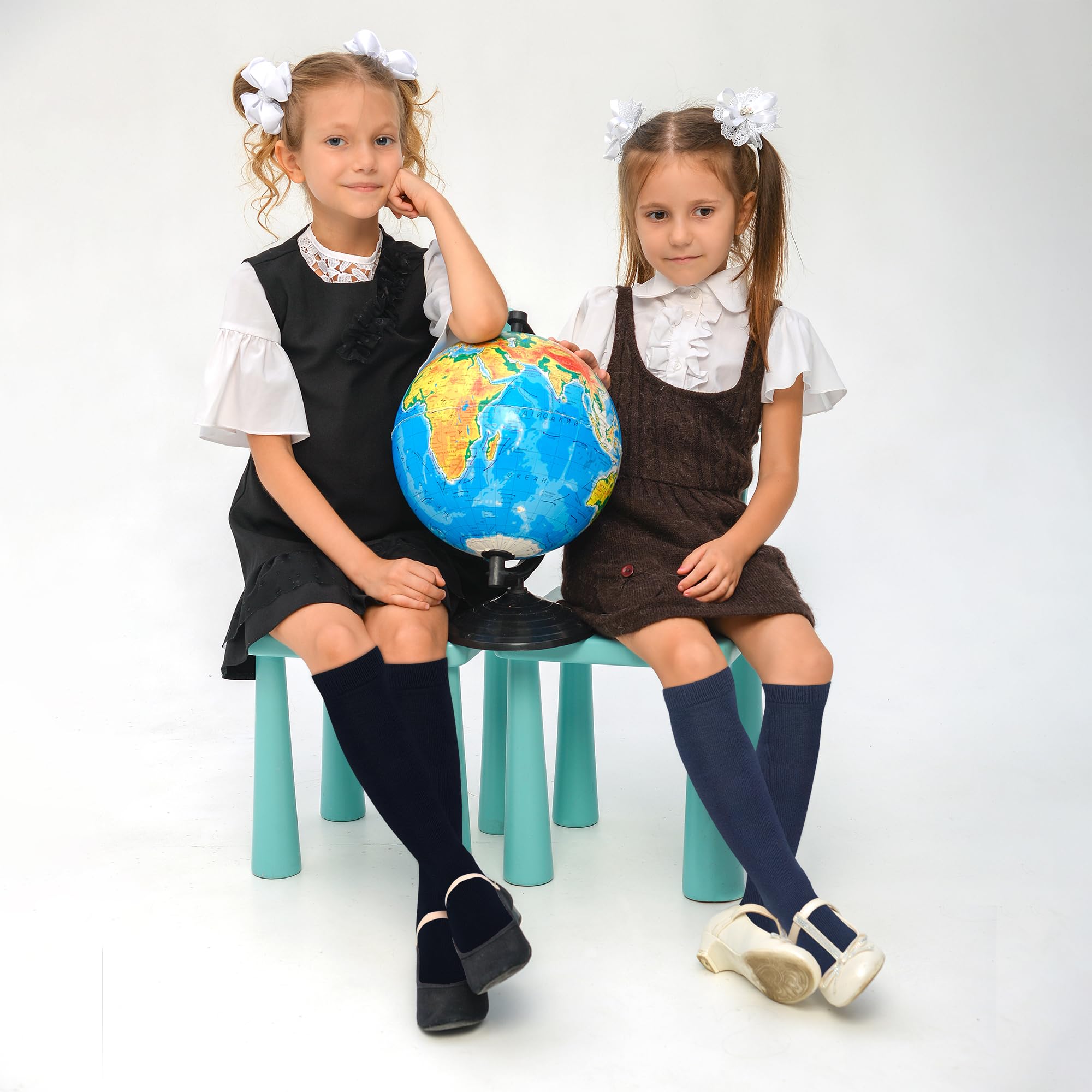 YEJIMONG Girls Knee High Socks 3-Pack - School Uniform Cotton Long Socks for Kids & Boys (Black, White, Navy Blue) - Comfortable & Durable Socks for Ages 4-16 Years - Perfect for School, Dress Up & Everyday Wear