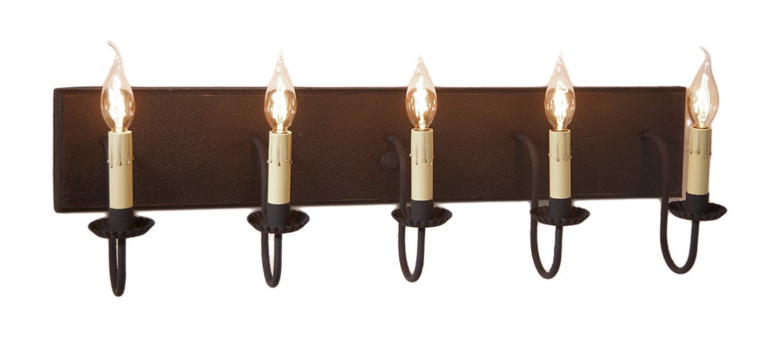 Black 5-Arm Vanity Light by Irvin's Country Tinware - Perfect for Bathroom, Dressing Room & Bedroom Makeup Area
