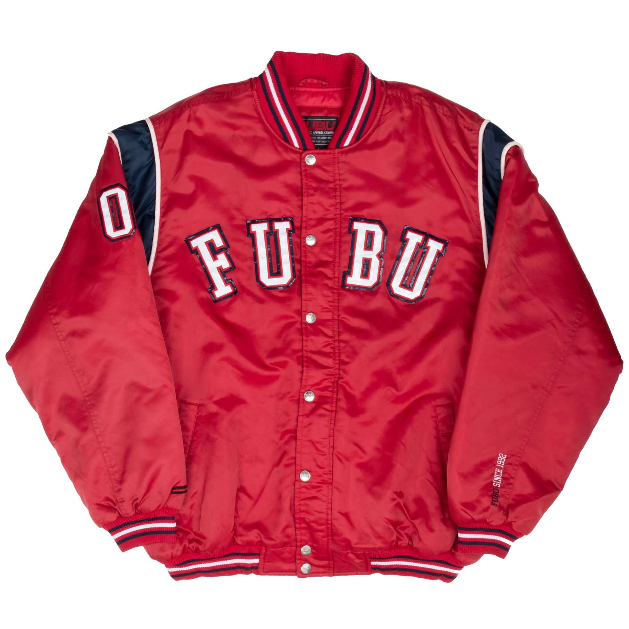 Vintage FUBU Red Satin Bomber Jacket 2000s XL - Hip Hop Streetwear Fashion for Men, Perfect for Concerts, Parties & Retro Style Outfits