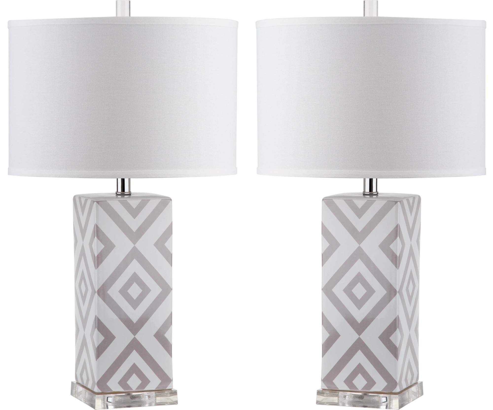 SAFAVIEH 27-inch Modern Grey Diamond Table Lamp Set of 2 with LED Bulbs - Contemporary Lighting for Bedroom, Living Room, Home Office & Nightstand (Perfect for Reading, Working & Ambient Lighting)