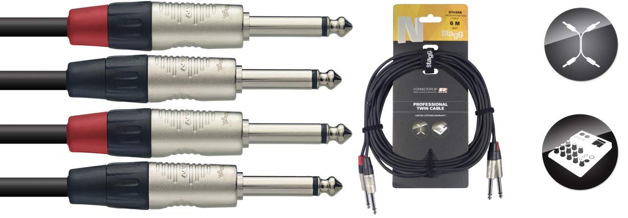 Stagg 20ft N Series Professional Twin Instrument Cable - 1/4