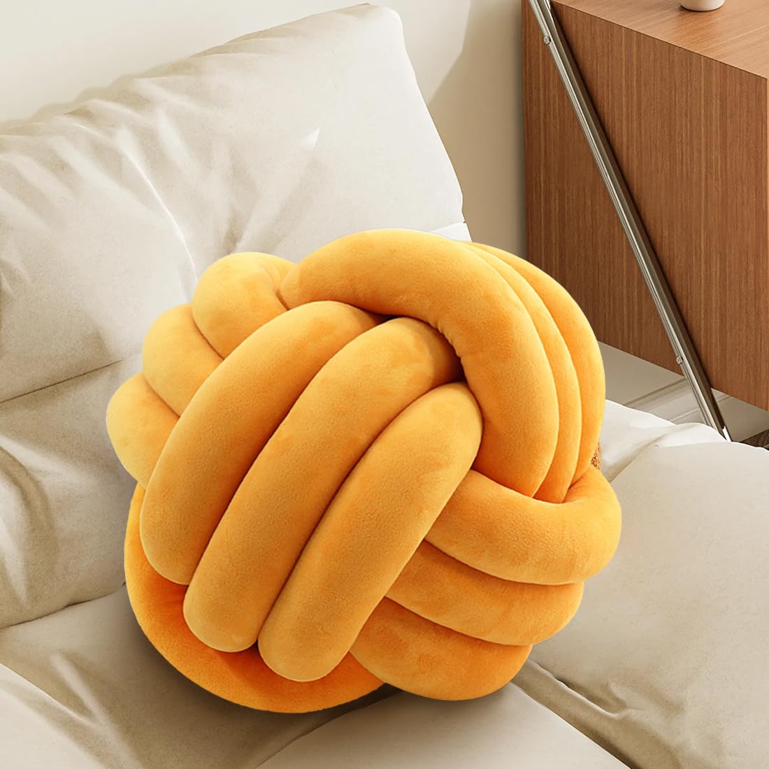 Handmade Braided Knot Pillow - 20cm Orange Ball-Shaped Plush Throw Pillow for Couch, Living Room & Bed Decor | Cozy Home Accent, Perfect for Sofa Lounging & Bedroom Styling