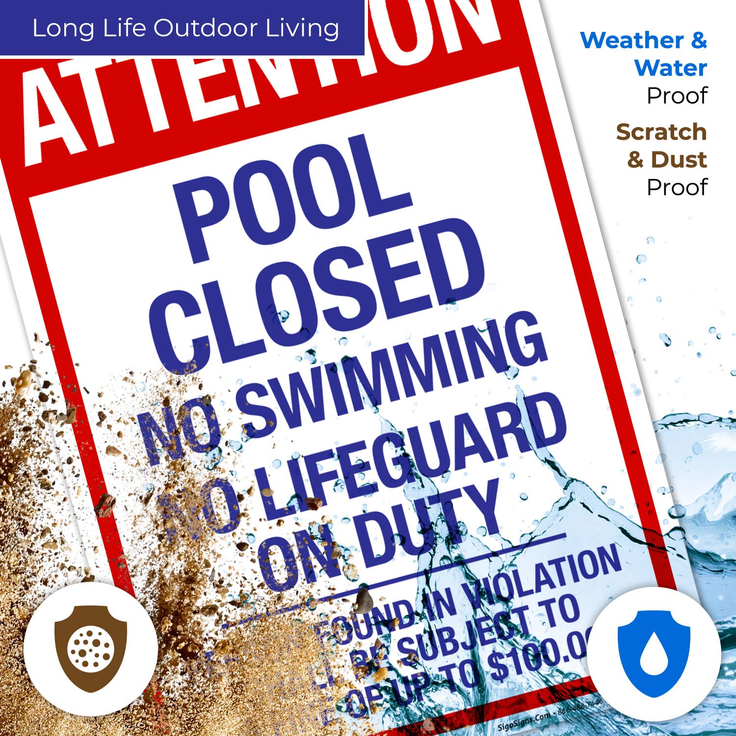 10x14 Inches Sigo Signs Pool Closed Attention Sign - Rust Free .040 Aluminum, Fade Resistant for Indoor/Outdoor Use - Perfect for Public Pools, Water Parks & Community Centers - Made in USA