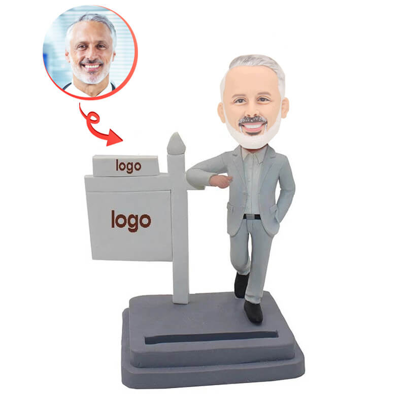 Custom Business Card Holder with Company Logo - Personalized Bobblehead Card Case for Office, Meetings & Networking Events