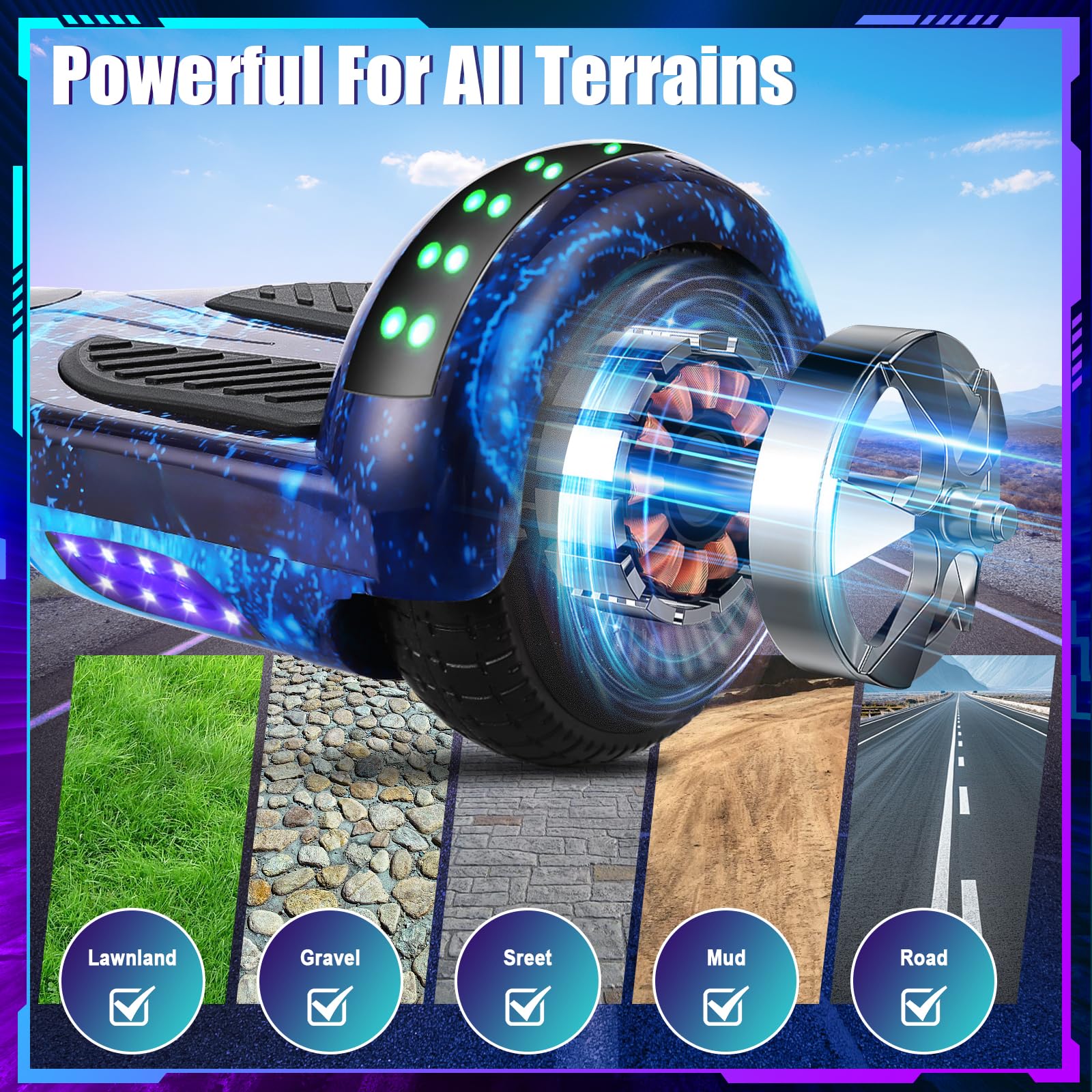 Self Balancing Scooter with Bluetooth & Colorful LED Lights - Electric Hoverboard for Kids, Teens & Adults - Perfect for Commuting, Fun Rides & Outdoor Adventures