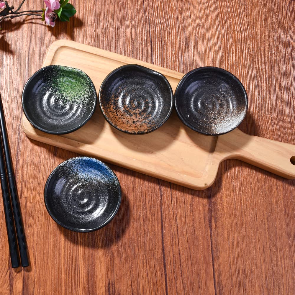 Premium Japanese Ceramic Soy Sauce Dishes Set of 4 - 3.15 Inch Small Seasoning Saucers for Sushi, Dumplings, Snacks - Elegant Home & Restaurant Tableware for Asian Cuisine