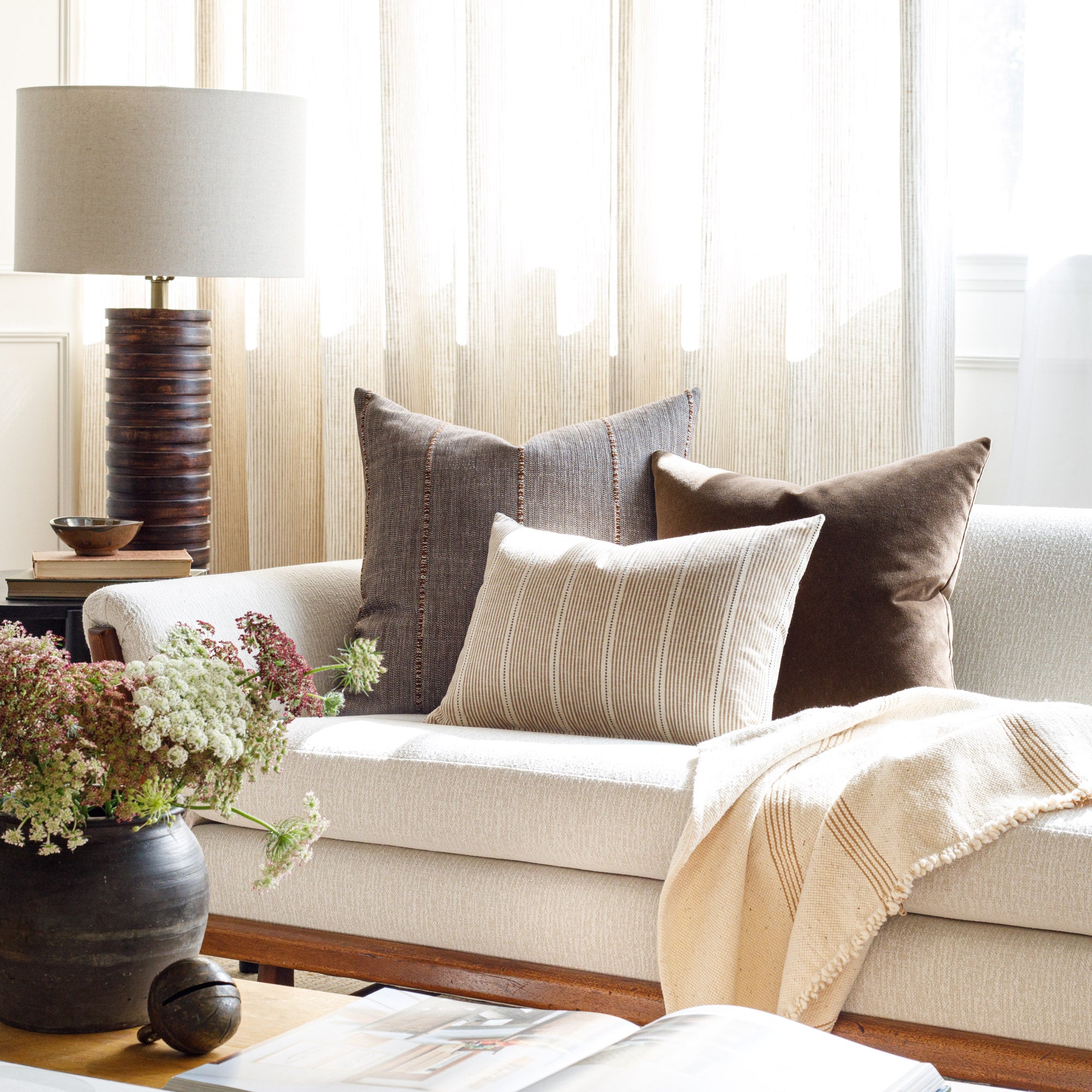 Brooklyn Stripe 22x22 Inch Decorative Throw Pillow Cover - Chocolate Brown - Perfect for Sofa, Bed, Couch & Home Decor