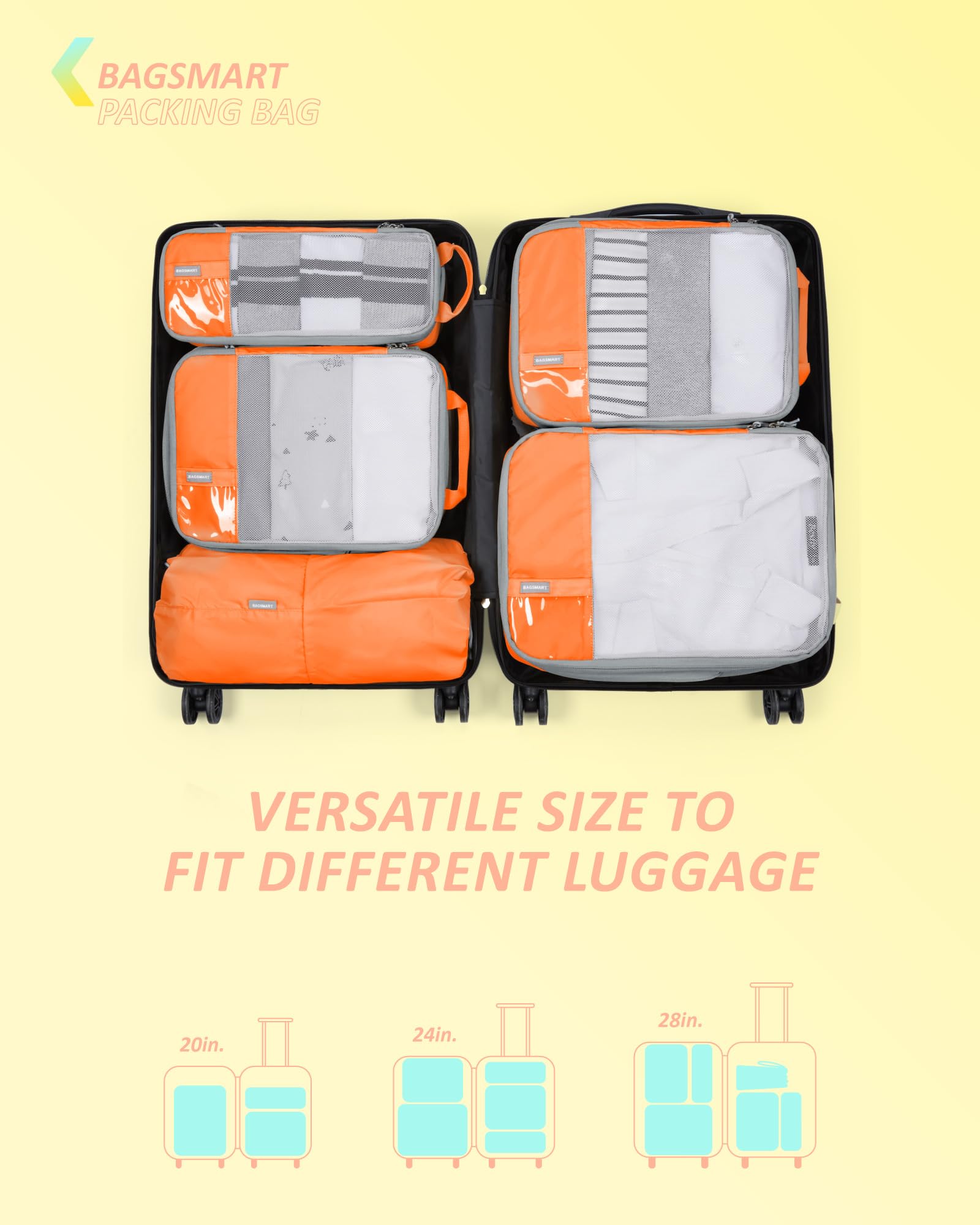 BAGSMART 6/4/2 Set Travel Compression Packing Cubes - Lightweight Luggage Organizer for Suitcases | Durable Travel Accessories & Vacation Essentials | Perfect for Business Trips, Family Vacations & Backpacking Adventures