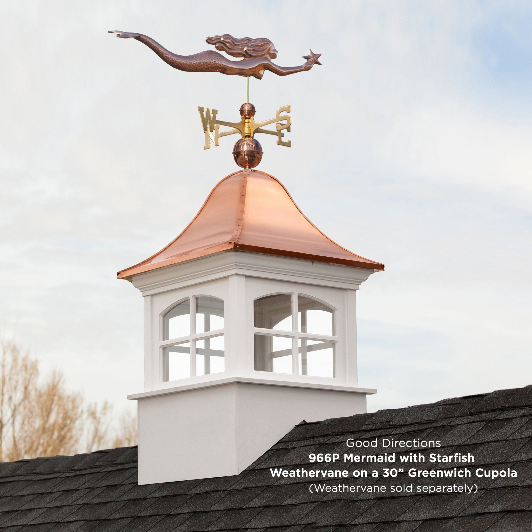 Greenwich Vinyl Cupola Weathervane - Decorative Roof Top Cupola for Barn, Shed, or Garage - Rust-Resistant & Durable Outdoor Home Decor
