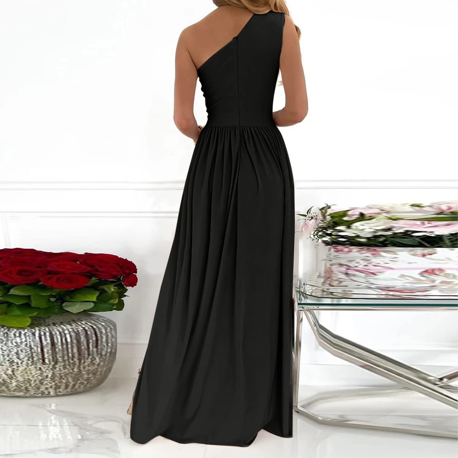 Elegant One Shoulder Evening Dress for Women - Floral Tea Length Mother of the Bride Gown for Weddings, Parties & Special Occasions