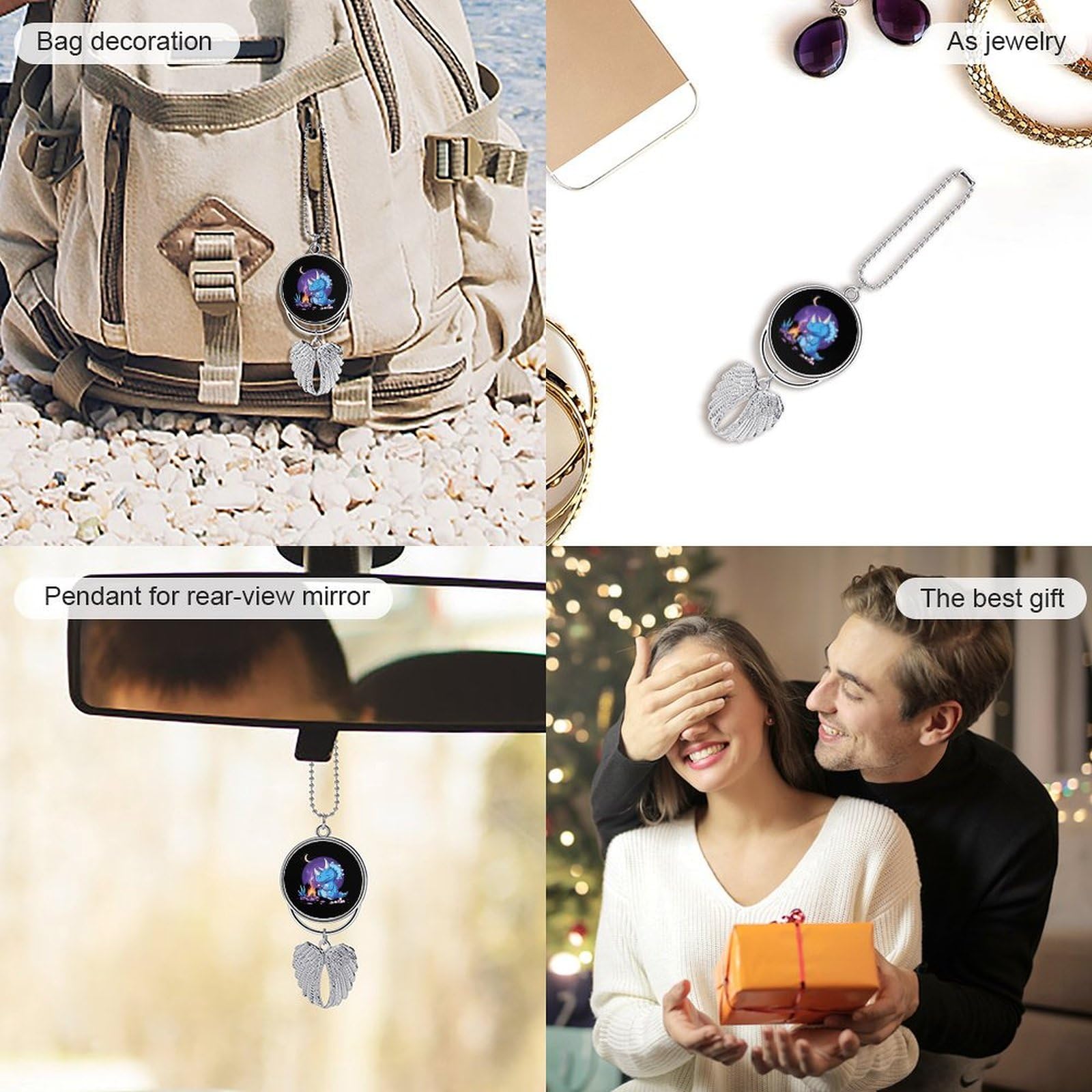 Dinosaur Triceratops Roasted Marshmallows Car Mirror Hanging Decor - Cute Lucky Charm Pendant for Rearview Mirror, Home & Office Decoration - Perfect Gift for Car Lovers & Dinosaur Fans