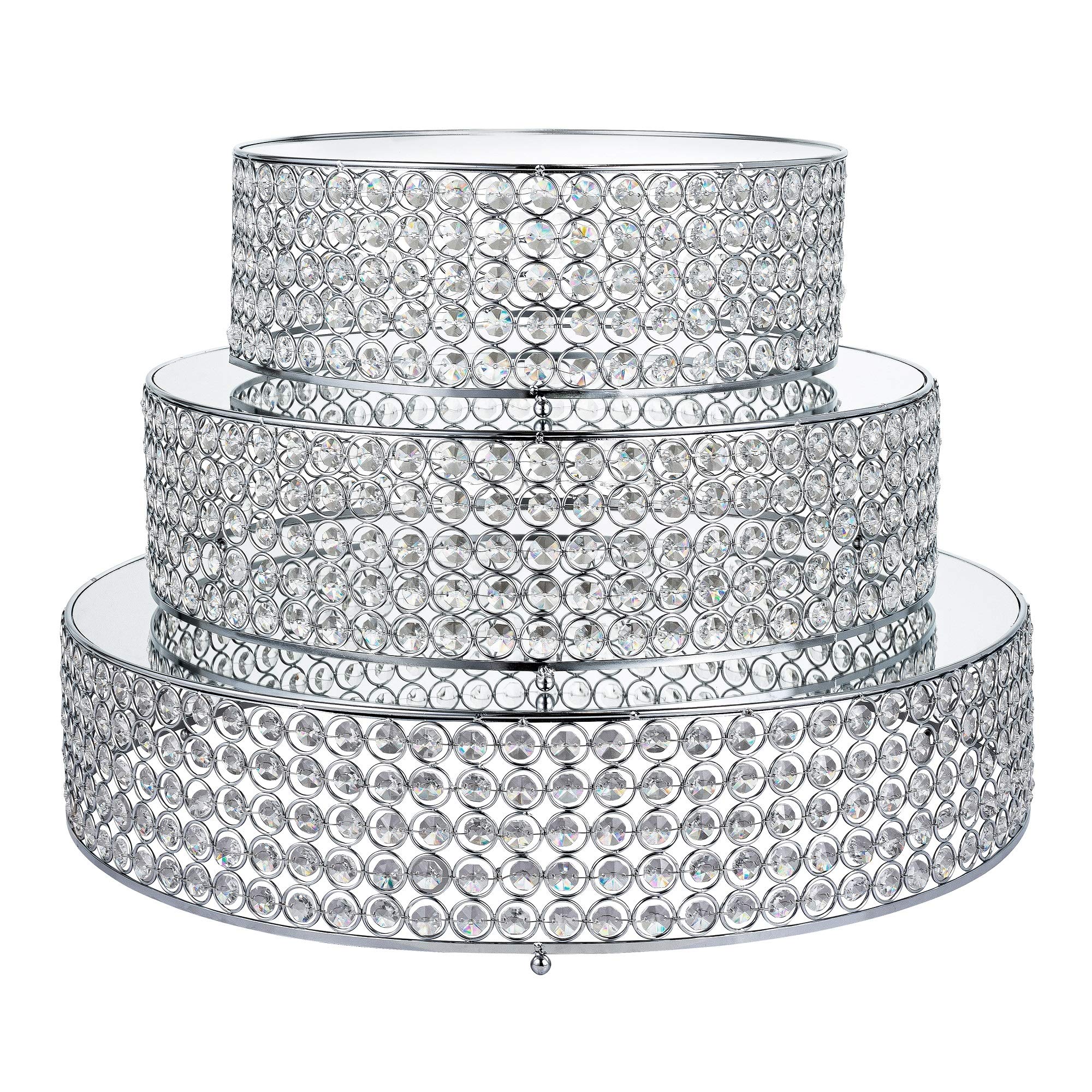 Simply Elegant 3-Piece Crystal Round Glass Top Mirror Finish Cake Stand Set - Perfect for Cupcakes, Desserts, Wedding, Birthday, Baby Shower, Anniversary & Afternoon Tea Displays (Silver) | Elegant Table Centerpiece for Parties & Special Events