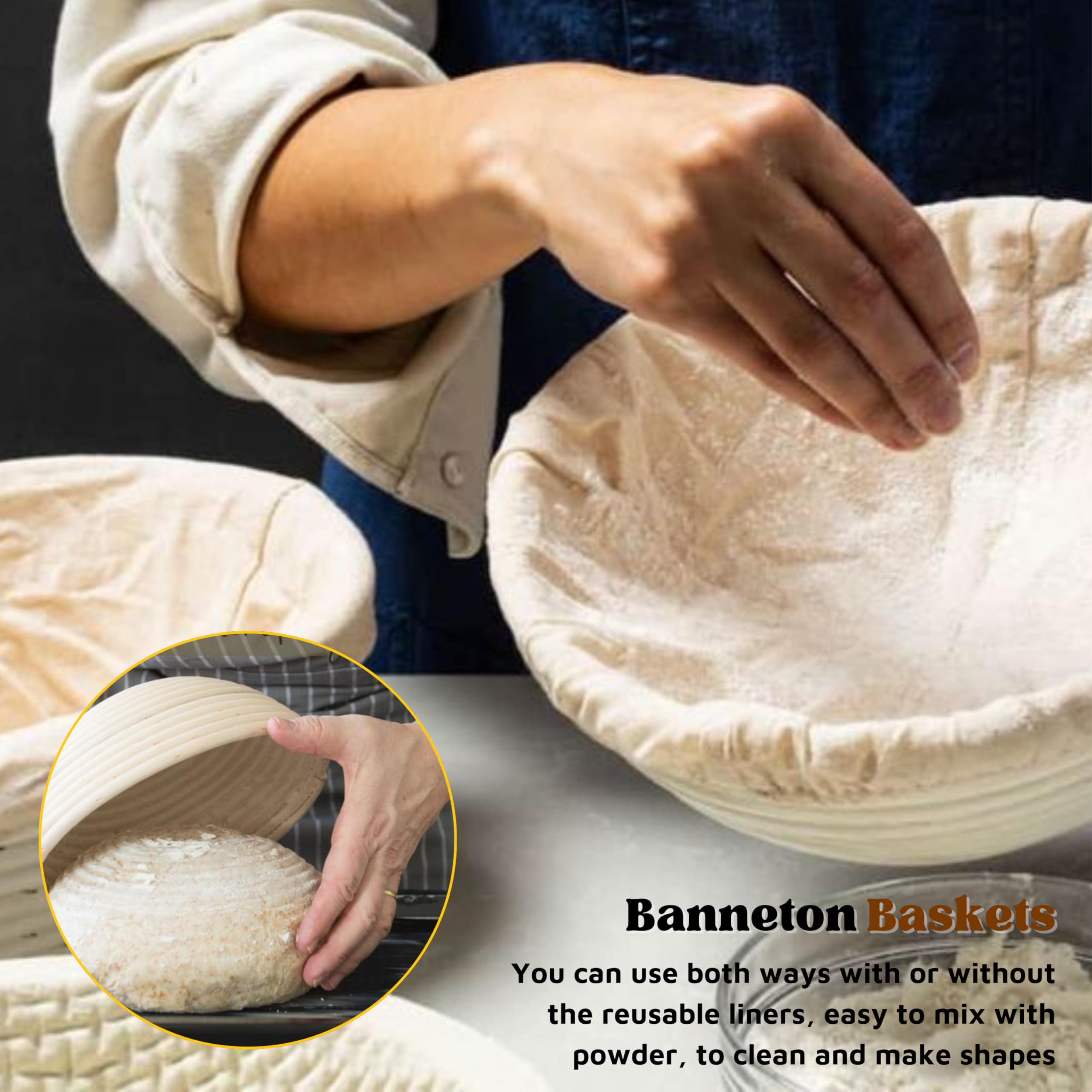 2-Pack Round Bread Proofing Baskets with Liners – 9 Inch Dough Rising Bowls for Sourdough Baking | Professional & Home Baker Essential | Perfect for Artisan Bread, Homemade Loaves & Rustic Pastries
