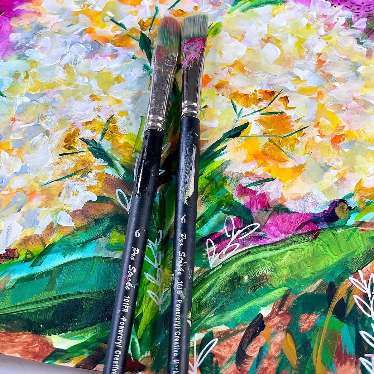Creative Mark Powercryl Ultimate Acrylic Paint Brushes - Flat #10 Artist Brushes with 3 Synthetic Hair Diameters | Perfect for Heavy Acrylics, Water Soluble Oils & Professional Artwork | Ideal for Canvas Painting, DIY Crafts & Fine Art Projects