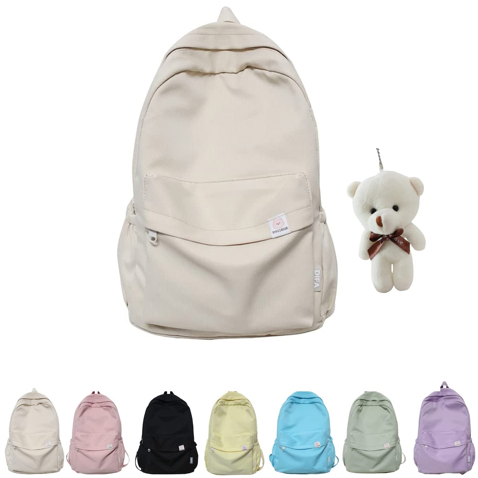 Kawaii Aesthetic Backpack for Teen Girls - Sage Green & White Cute School Backpack, Stylish Laptop Bag for College, Travel & Everyday Use