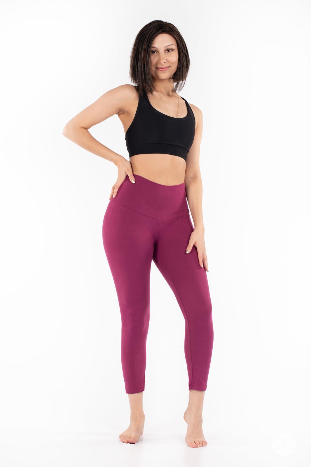 High Waisted Raspberry Wide Band Workout Leggings - Soft Stretchy Yoga Pants for Women, Running, Gym & Lounge Wear