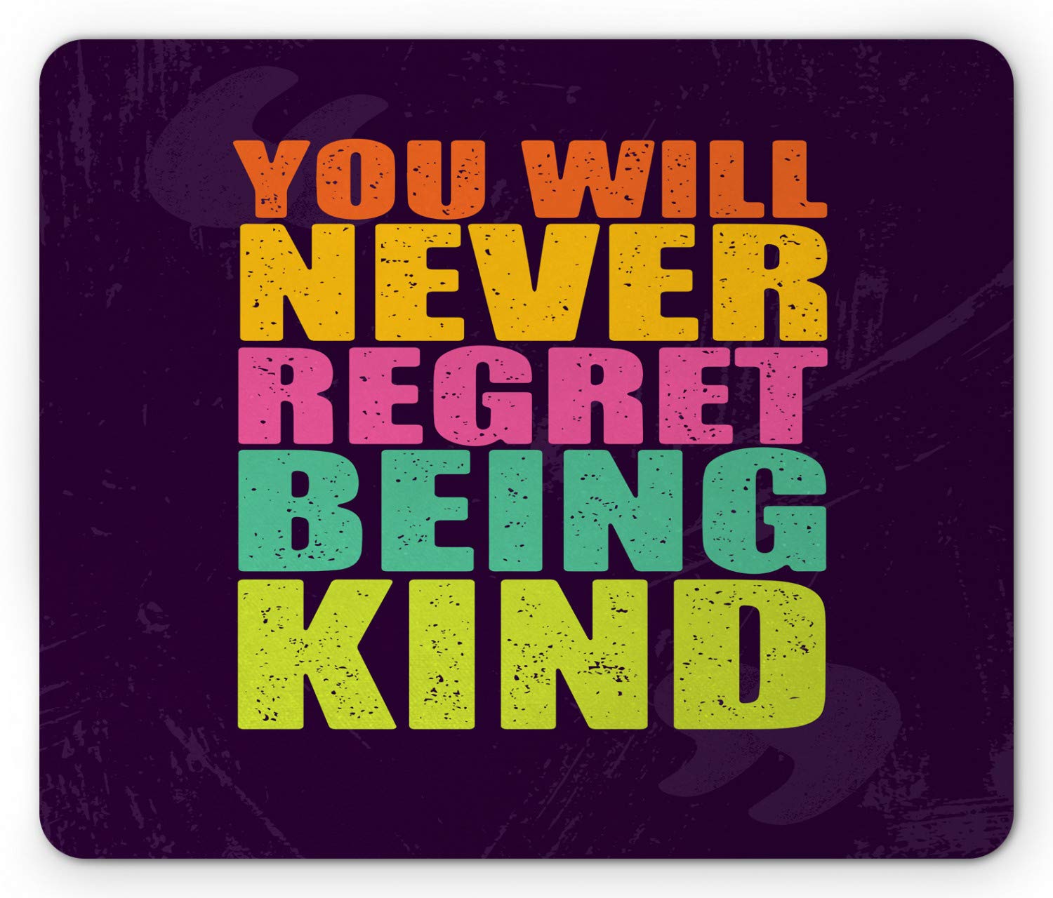Lunarable Kindness Encouraged Mouse Pad - Colorful Grungy Text Design, Non-Slip Rubber Base, Standard Size (Dark Purple Multicolor) - Perfect for Office, Gaming & Home Workspace