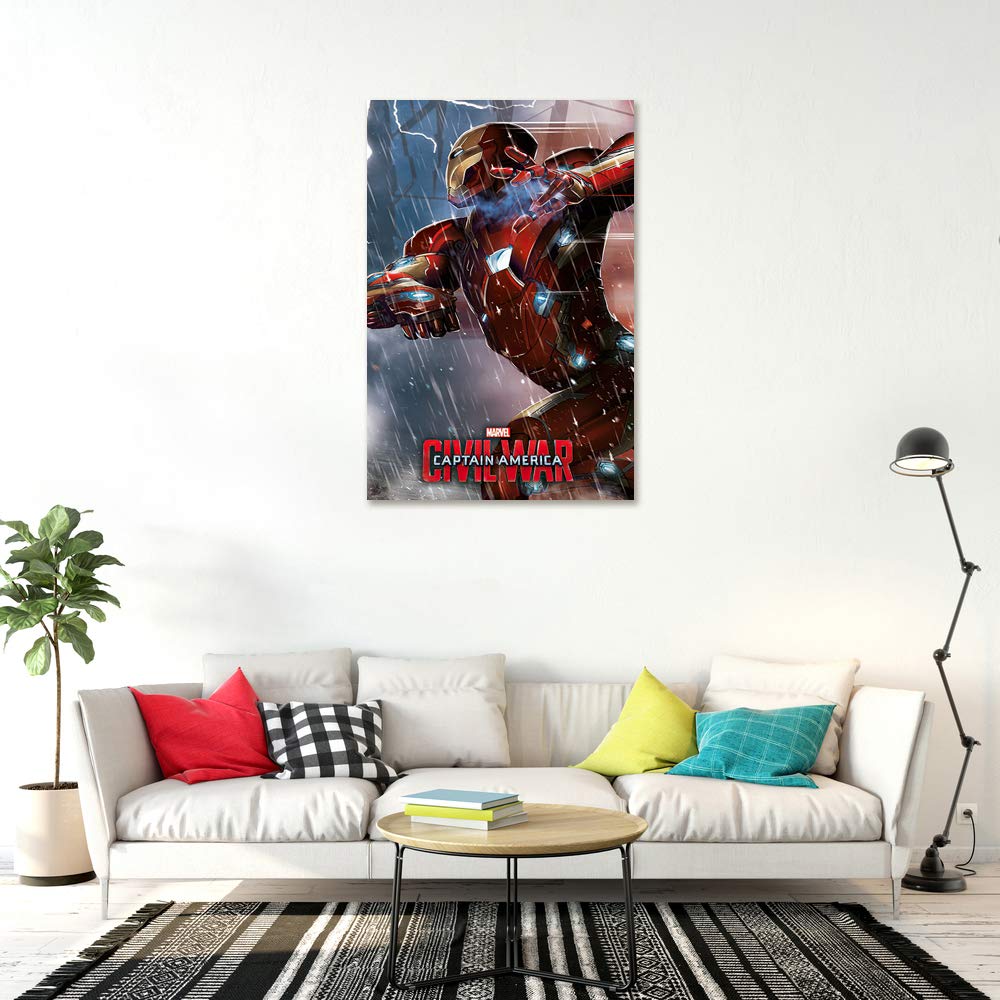 Captain America: Civil War Marvel Movie Poster 24x36 Inches - Iron Man Edition with Free Poster Strip Set | Premium Wall Art for Home Theater, Game Room & Comic Book Fan Decor