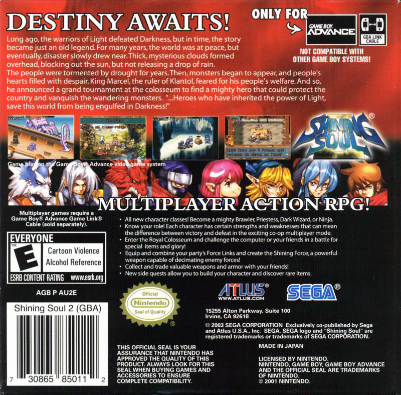 Shining Soul II - Used Game Boy Advance (GBA) RPG Video Game - Perfect for Classic Gaming & Retro Collectors