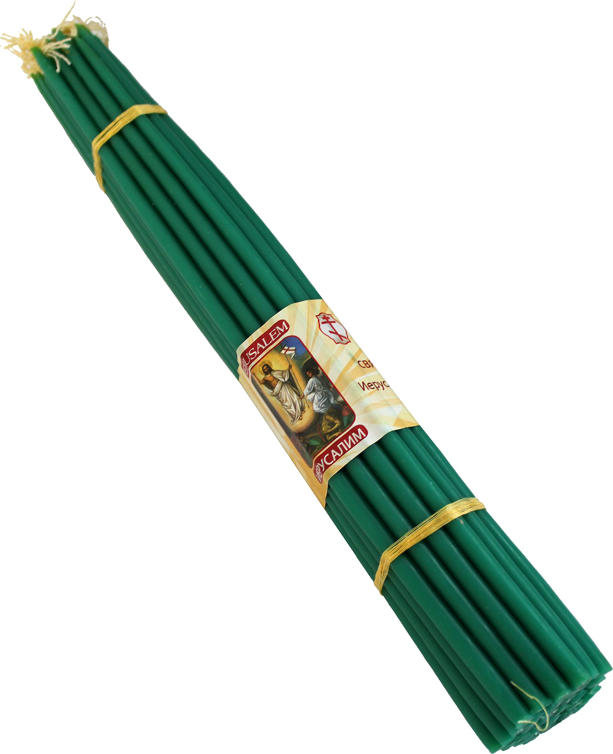 Holy Land Market Beeswax Holy Fire Easter Candles from Jerusalem - 33 Honey-Colored Candles (Green) for Religious Ceremonies, Home Decor & Spiritual Meditation