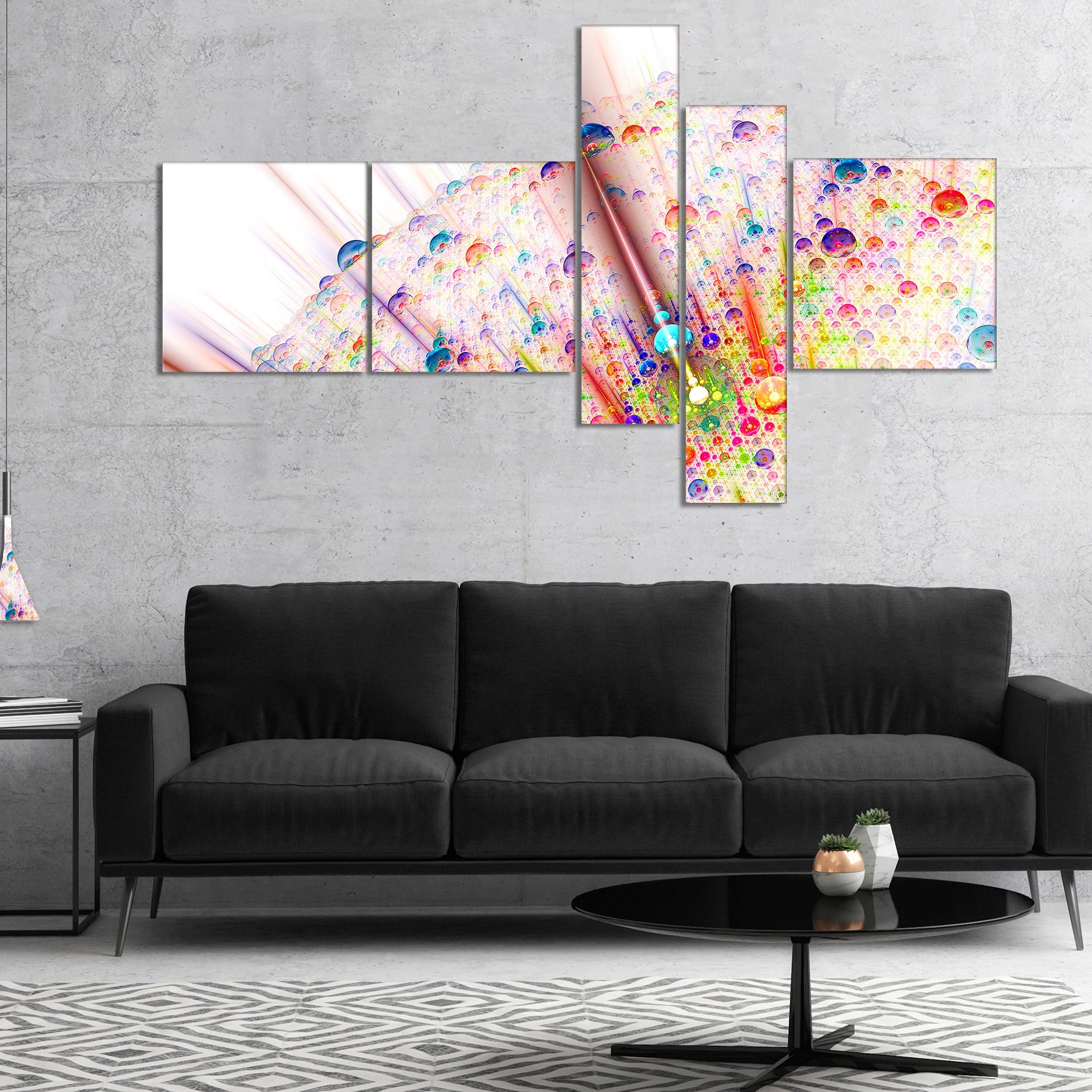 Abstract Canvas Wall Art - DESIGN ART 'Red Blue Solar Bubbles Planet' Modern Painting 60x32 Inch 4-Panel Set for Living Room, Bedroom & Office Decor