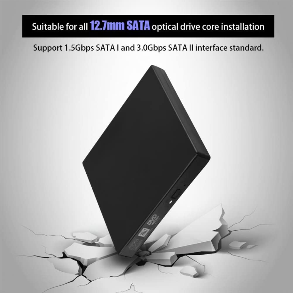 Sueooudh 12.7mm USB 2.0 External DVD Drive Enclosure - SATA to USB Converter for Laptop & Desktop PC CD/DVD-ROM - Perfect for Data Backup, Media Playback, and Software Installation