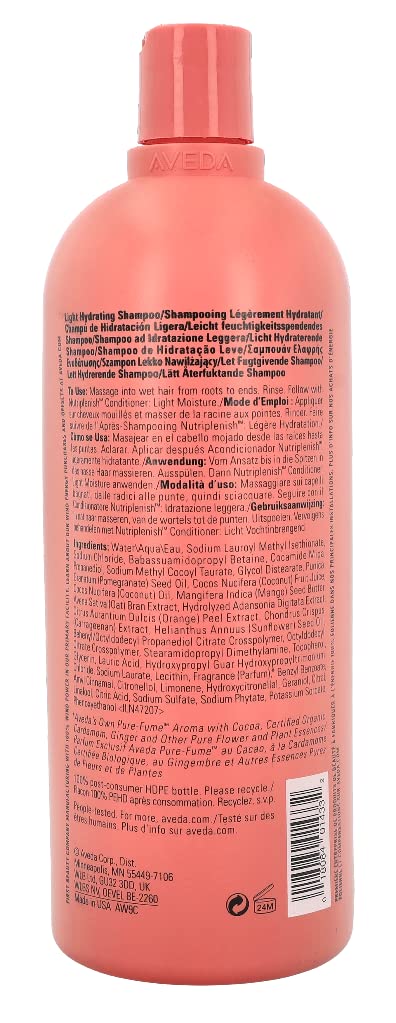 Aveda Nutriplenish Shampoo Light Moisture - Superfood Shampoo for Dry Hair with Organic Pomegranate Oil, Coconut Oil & Mango Butter | 94% Naturally Derived, 33.8 Fl Oz | Hydrating & Nourishing for Daily Hair Care Routine