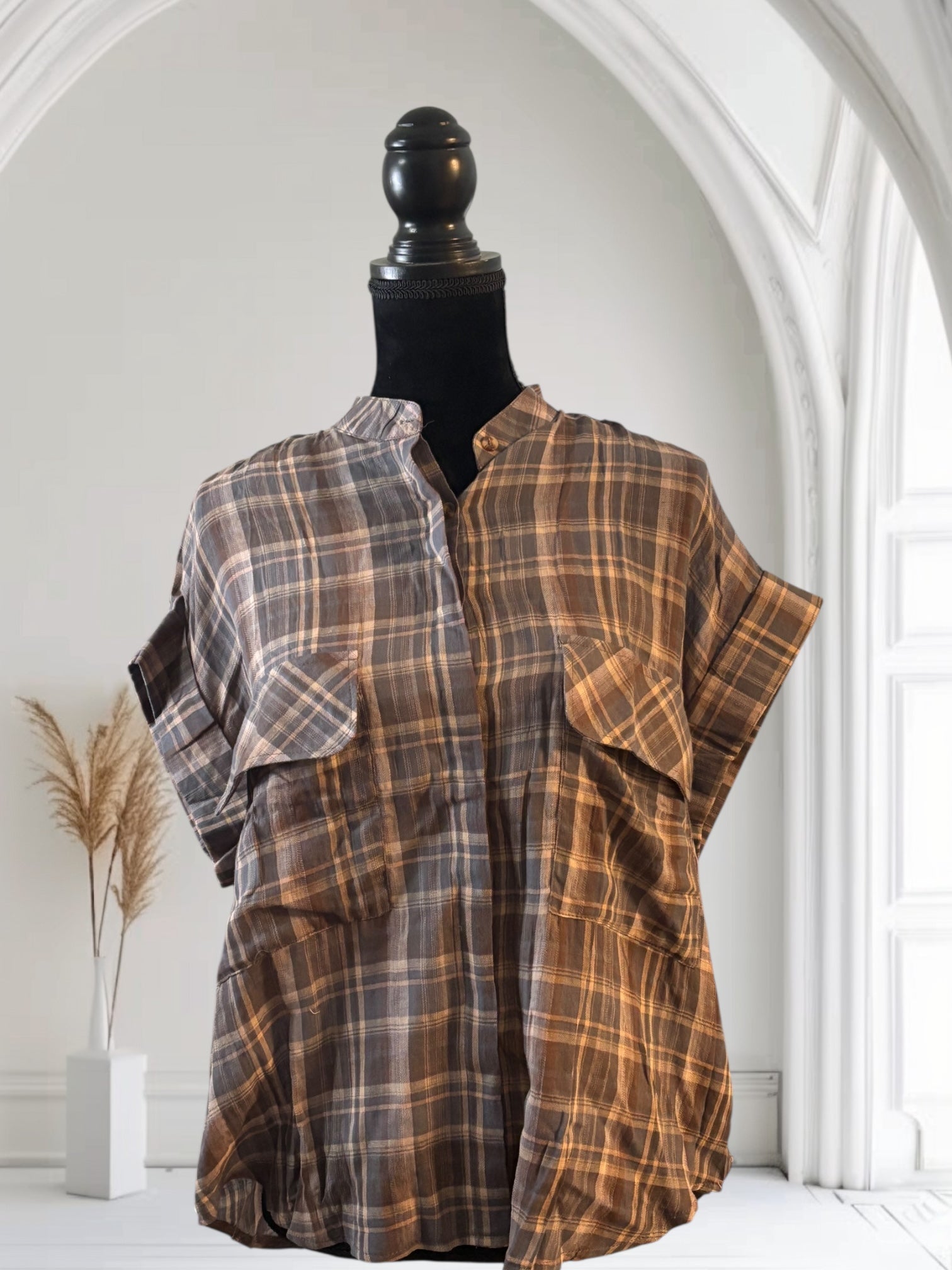 Women's Plaid Short Sleeve Button Up Shirt - Casual & Stylish Summer Top for Work, Outing, and Travel