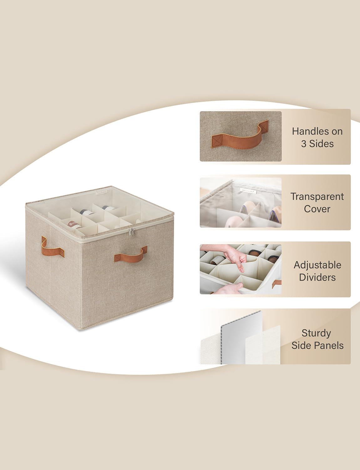 StorageWorks 16-Pair Shoe Organizer for Closet - Adjustable Dividers & Clear Cover - Brown & Beige Shoe Cubby Storage - Perfect for Bedroom, Entryway, or Dorm Organization