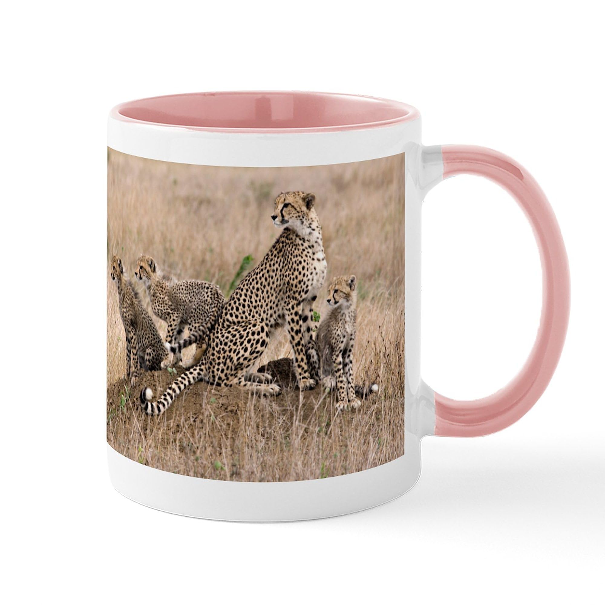 Cheetah Family Mug 11 oz (325 ml) - Ceramic Coffee Cup with Handle - Perfect for Family Gatherings, Office Use & Gift Giving