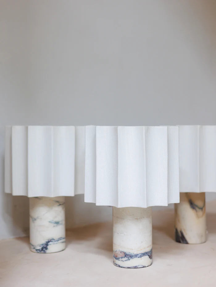 Valli Viola Rechargeable Table Lamp - Calacatta Marble & Linen Design for Bedroom, Living Room, Office | Modern LED Night Light with USB Charging