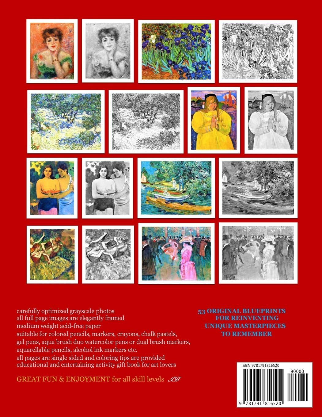 Van Gogh & Impressionists Grayscale Coloring Book for Adults - Stress Relief & Relaxation - Perfect for Art Therapy, Mindfulness & Creative Hobbies
