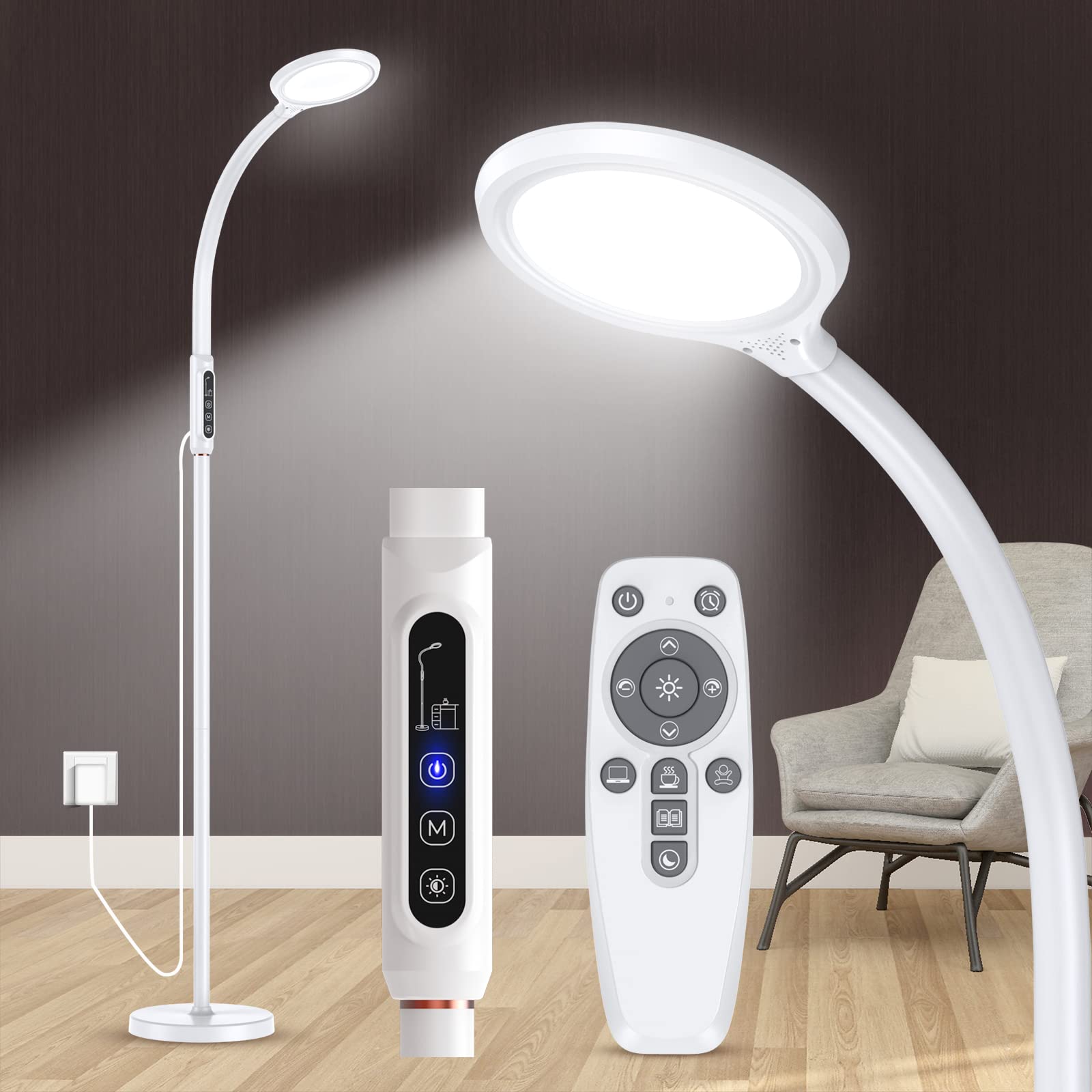11000 Lux LED Light Therapy Lamp - UV-Free Full Spectrum Sunlight Lamp with 10 Brightness Levels, 2-in-1 Retractable Floor/Desk Lamp for Seasonal Affective Disorder (SAD), Winter Blues & Home Office Wellness