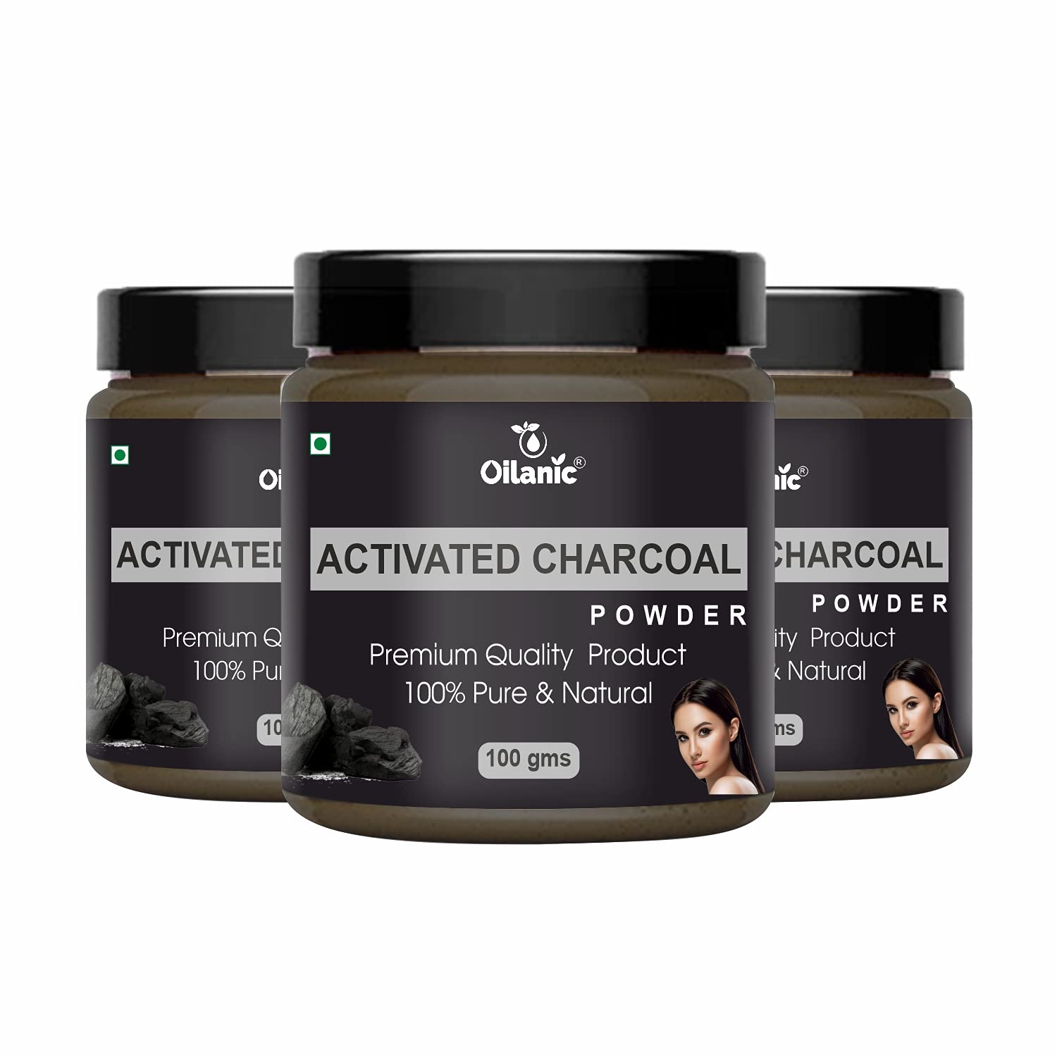 Oilanic 100% Pure Natural Activated Charcoal Powder for Skin & Hair - Detoxifying Face Mask & Deep Cleansing Shampoo Boost (3-Pack, 300g) | Acne Treatment, Blackhead Removal & Scalp Care for Glowing Skin & Healthy Hair