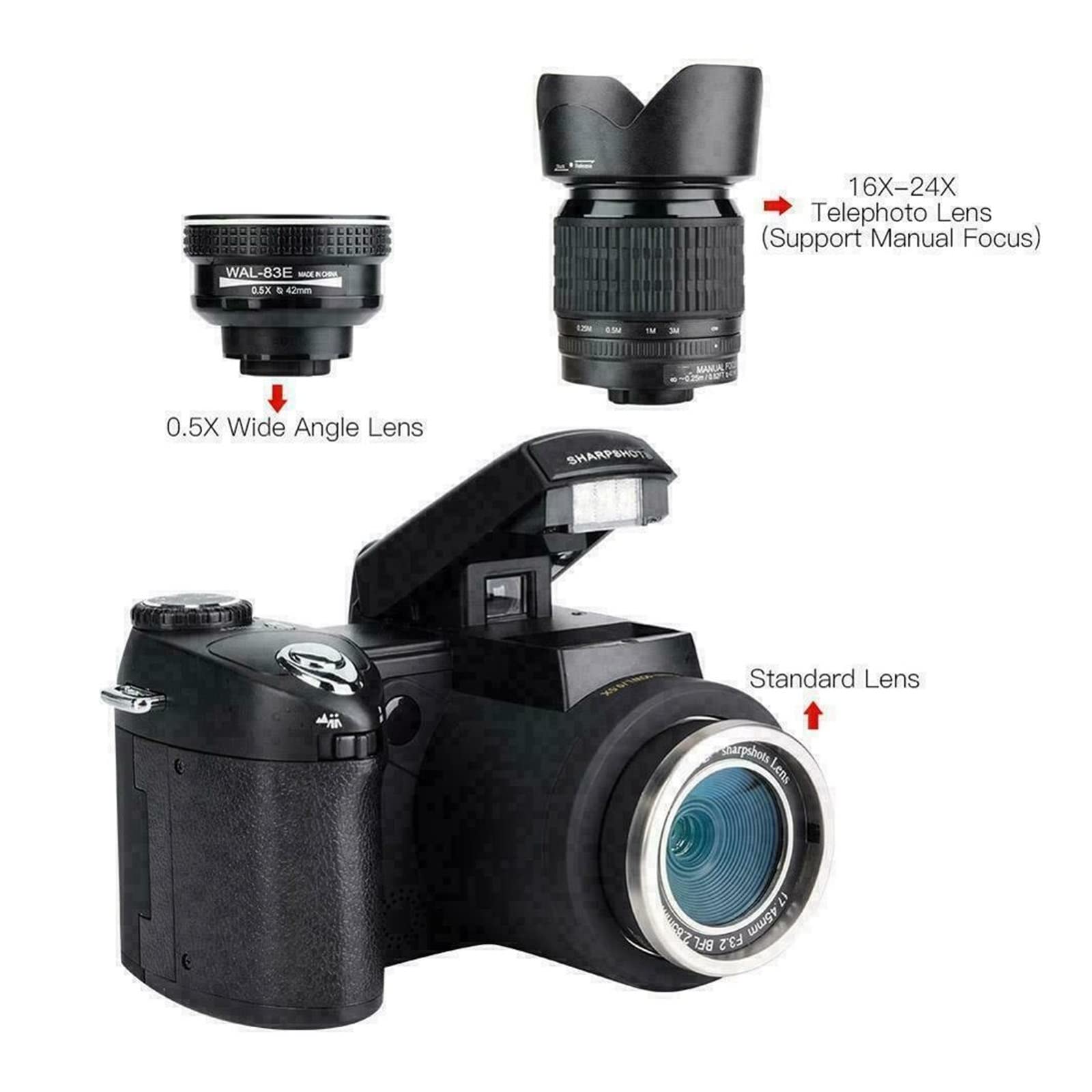 AUBEST 33MP HD Video Camera Camcorder with Wide Angle Lens, 24X Telephoto Zoom, Built-in LED Light & Tripod Set - Perfect for Vlogging, Travel Filming, Home Videos and YouTube Content Creation