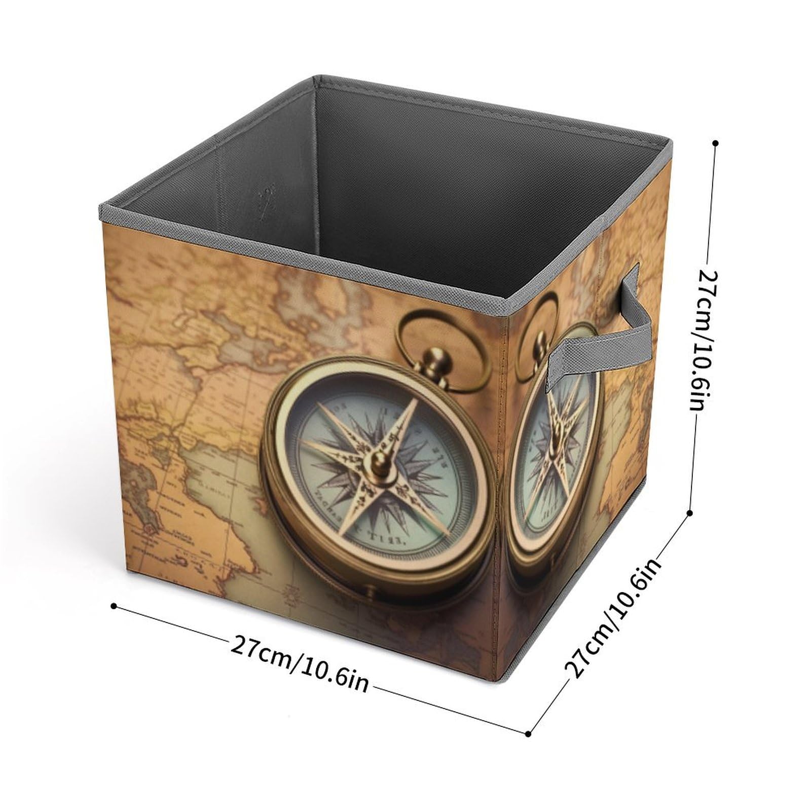 Collapsible Storage Cubes with Handles - 10.6×10.6 Inch Foldable Fabric Bins for Home Organization | Old Compass Design | Perfect for Closet, Nursery, Office & Laundry Room Storage