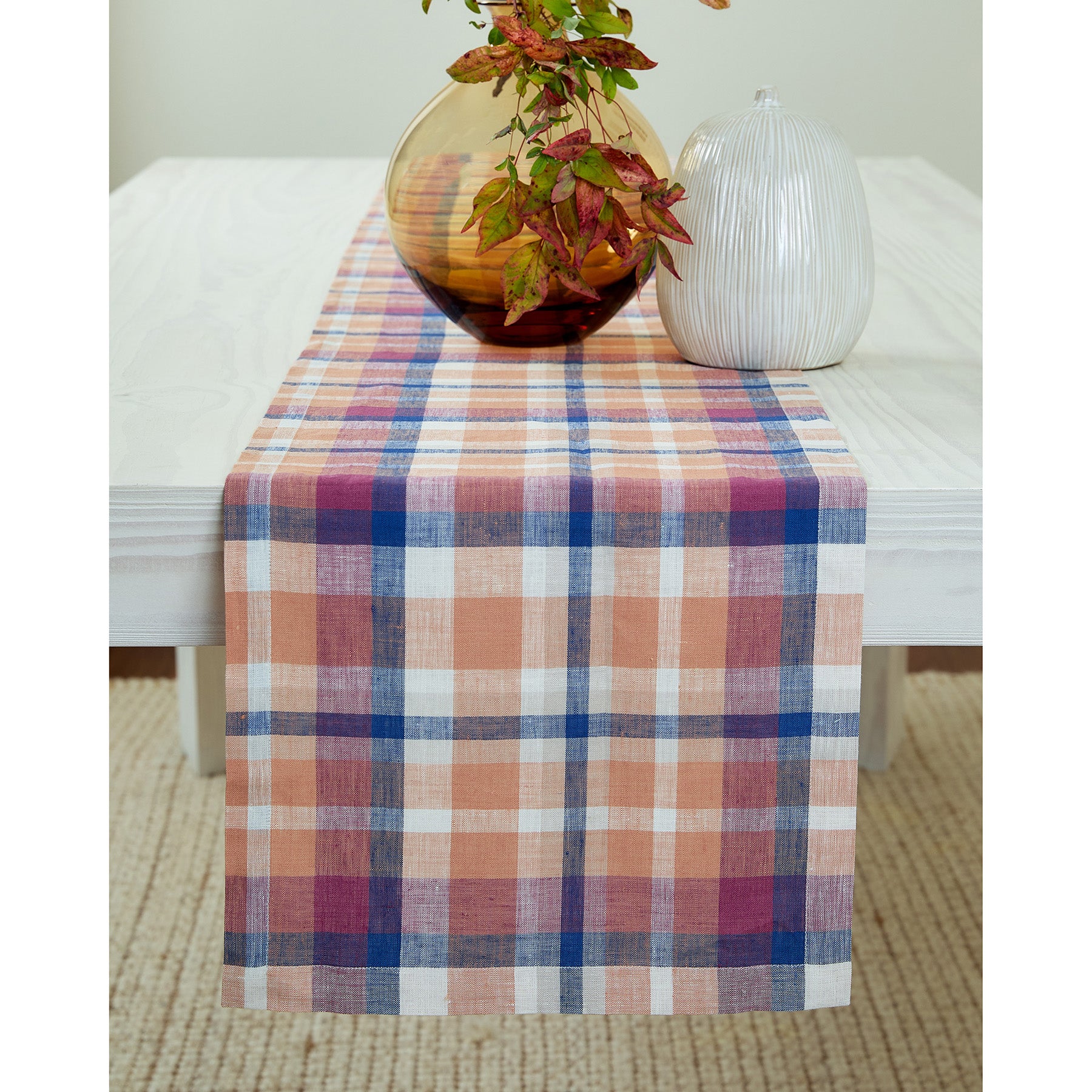 Fall Flavors Madras Table Runner - Elegant Seasonal Home Decor for Thanksgiving & Autumn Dining