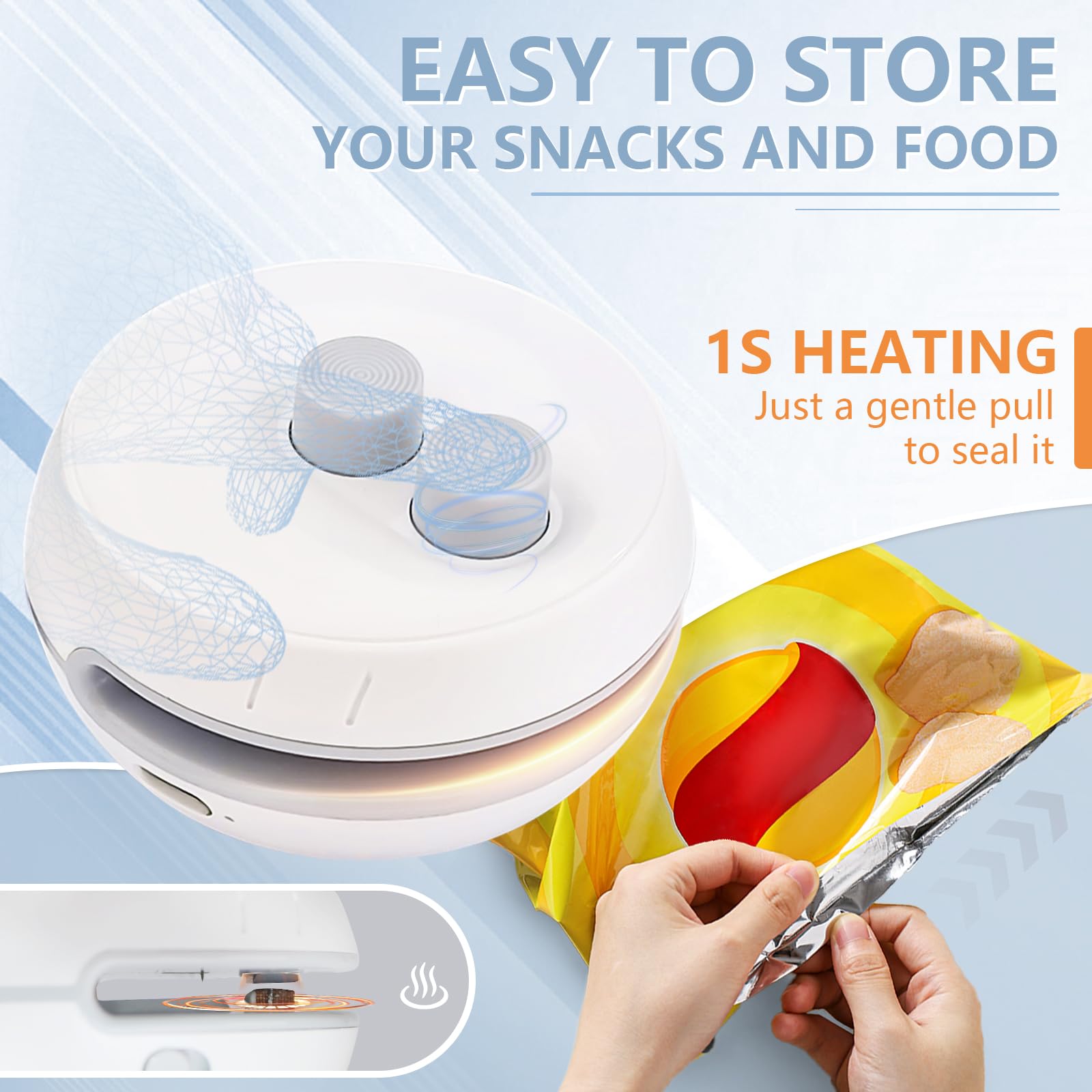 4-in-1 Mini Bag Sealer with Heat Seal & Cutter | Rechargeable Handheld Food Storage Sealer for Snacks, Cookies & Plastic Bags | Magnetic Portable Resealer for Home & Kitchen Use | Keep Food Fresh Longer