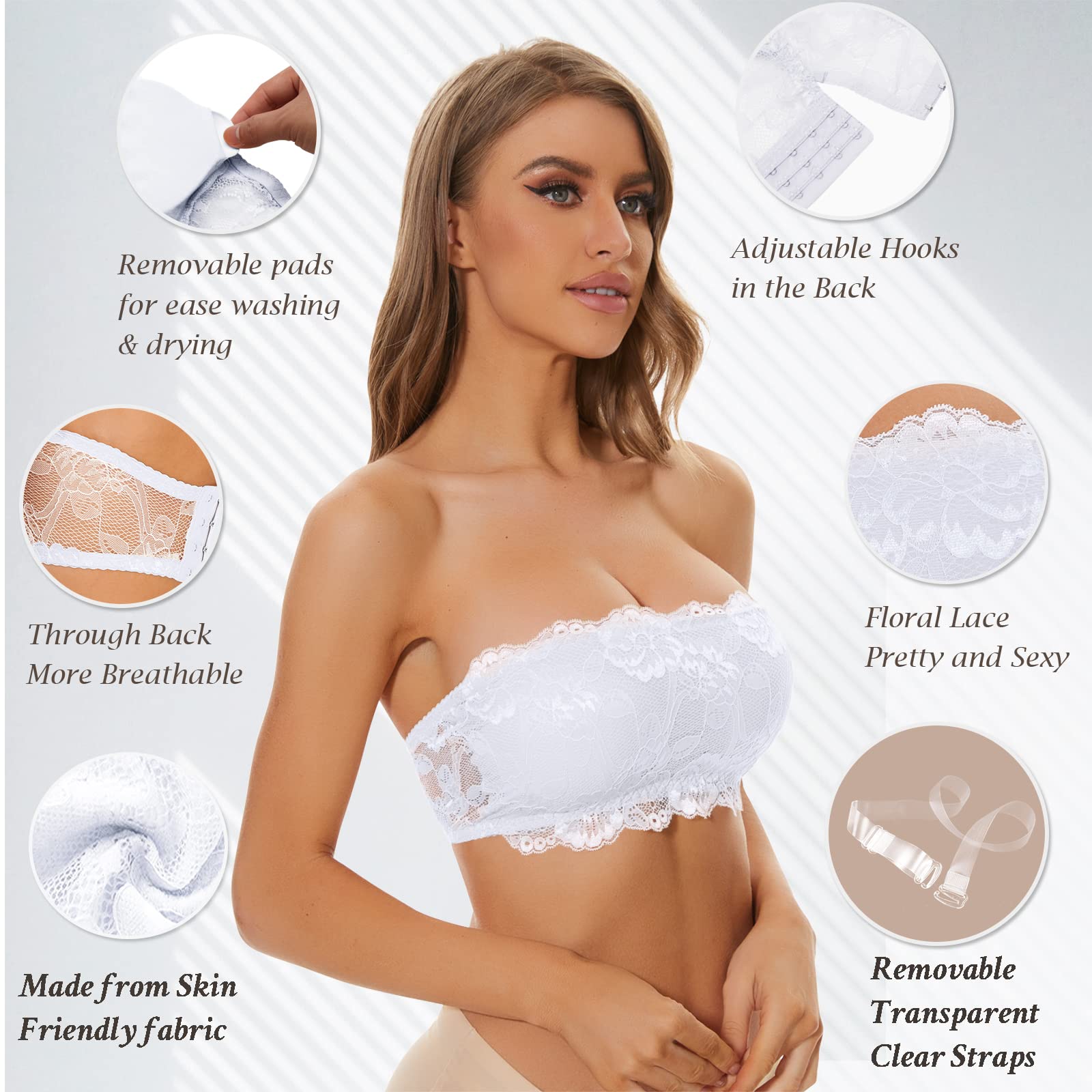 Floral Lace Bralette for Women - Seamless Tube Top Bandeau Bra, Comfortable Strapless Layering Bra for Everyday Wear, Yoga & Summer Outfits