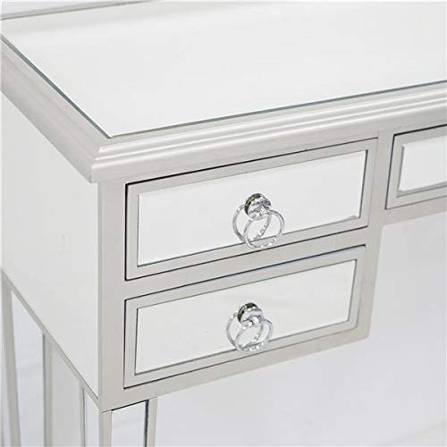 Silver Glass Finish Mirrored Writing Desk & Vanity Dressing Table for Women with Drawers - Elegant Makeup Table, Study Desk & Media Console for Bedroom, Office & Dressing Room