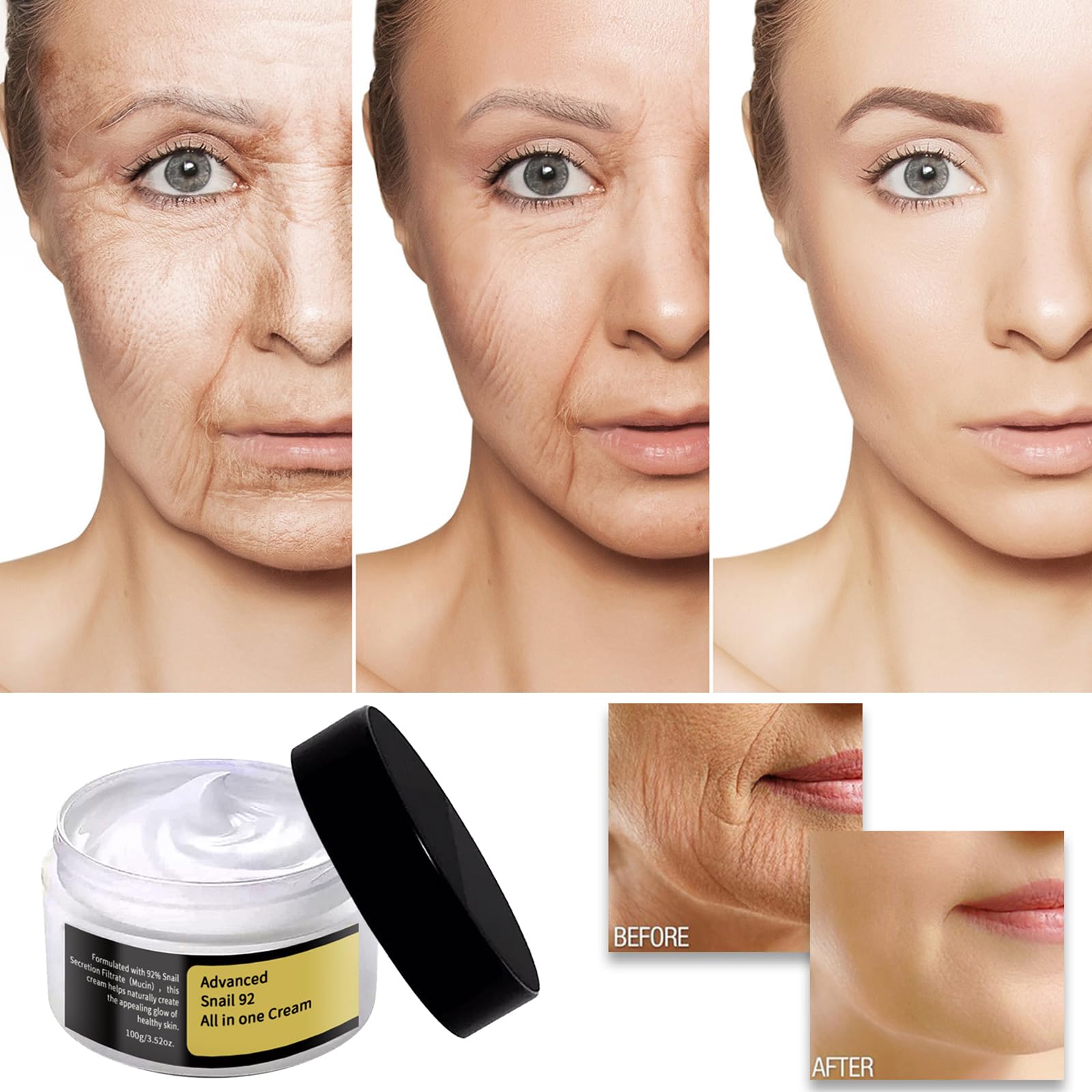 Premium Snail Mucin Collagen Face Cream - 100g Anti-Aging, Moisturizing & Brightening Treatment with Repairing Properties | For Dry Skin, Wrinkles & Dark Spots | Day & Night Skincare Routine