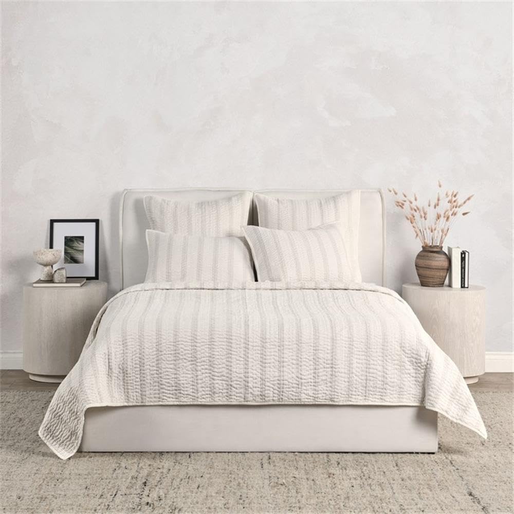 Classic Home Abraham Cotton Linen Queen Quilt Set - Eggshell Beige Bedding for Cozy Comfort | Perfect for Master Bedroom, Guest Room & Luxury Hotel Style