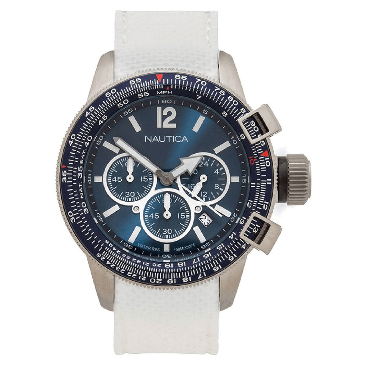 Nautica BFC Chrono 46mm Blue & White Men's Watch - Waterproof Stainless Steel Casual Dress Watch for Business, Sports & Everyday Wear