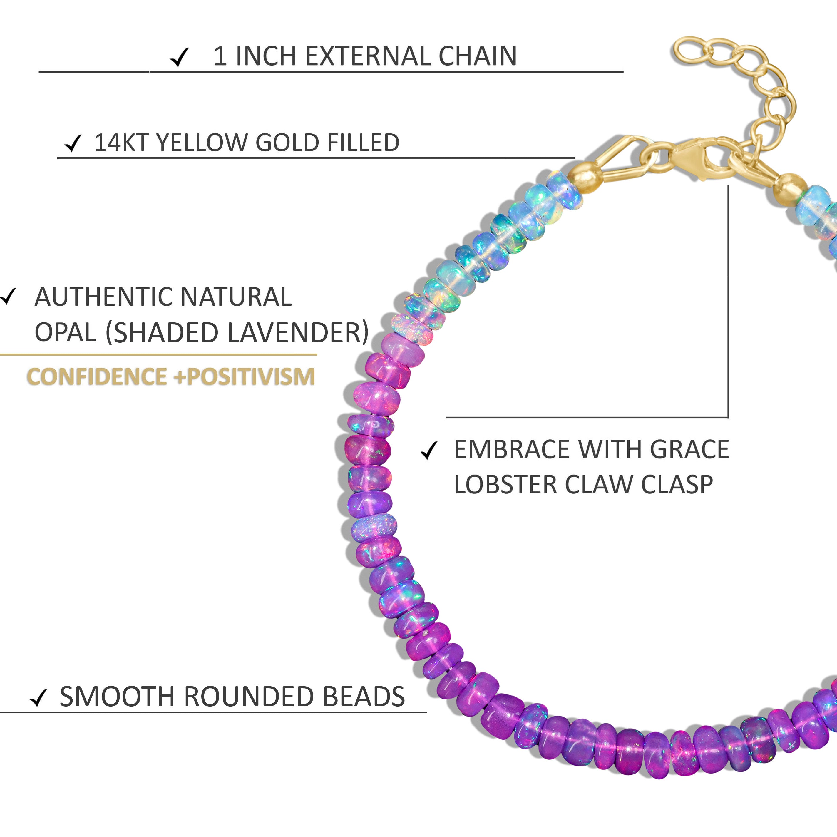 Natural Purple Opal Beaded Bracelet with Plain Shaded Design - Genuine Birthstone Jewelry for Women, Perfect for Gifts, Parties & Everyday Wear