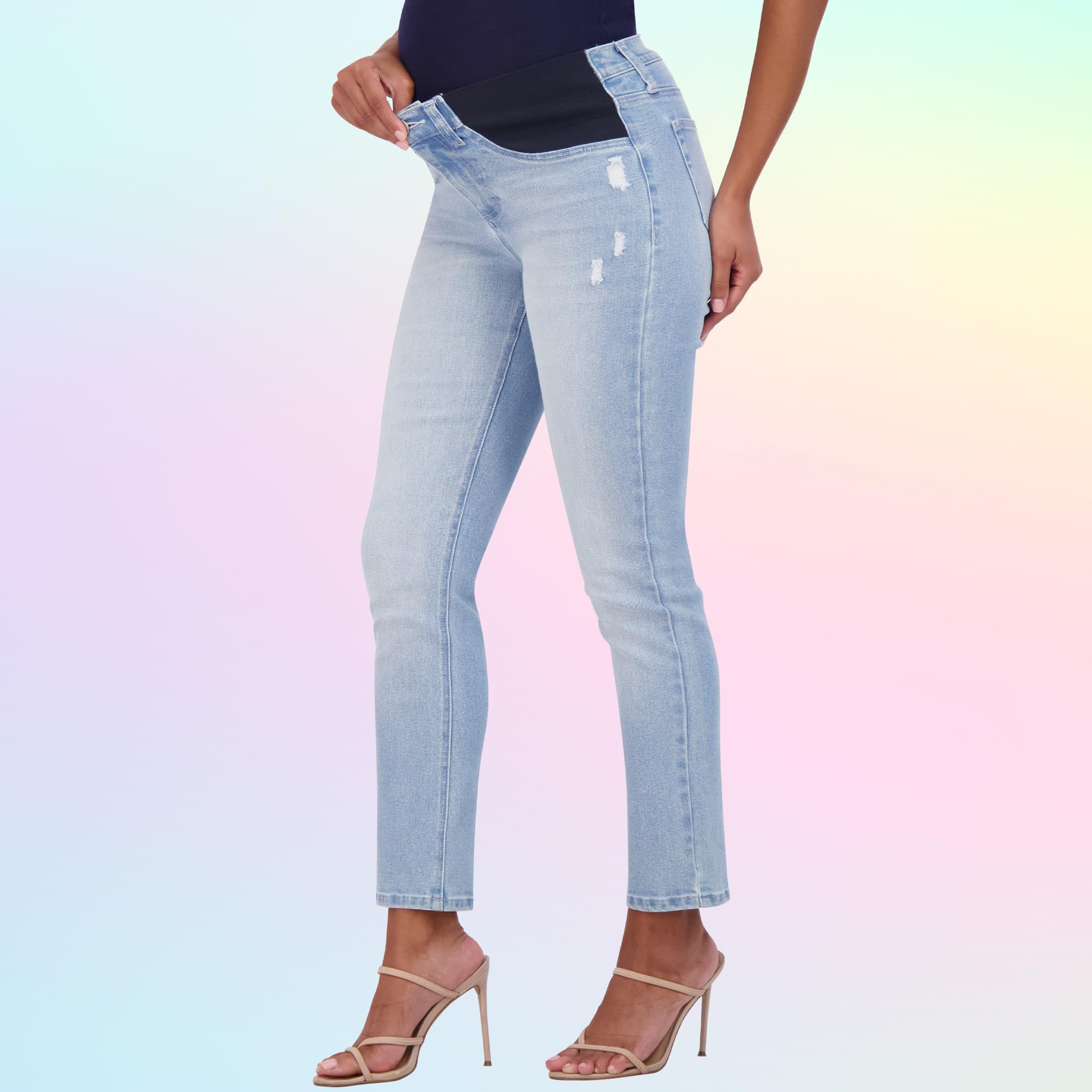 Savi Parker Women's Maternity Jeans Under The Belly - Comfortable Stretch Straight Leg Distressed Pregnancy Pants - 29