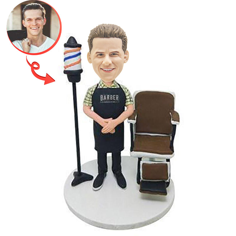 Custom Barber With Chair Bobblehead - Personalized Barber Shop Figurine for Gifts & Collectibles | Perfect for Barber Shops, Salons, and Hair Stylist Appreciation