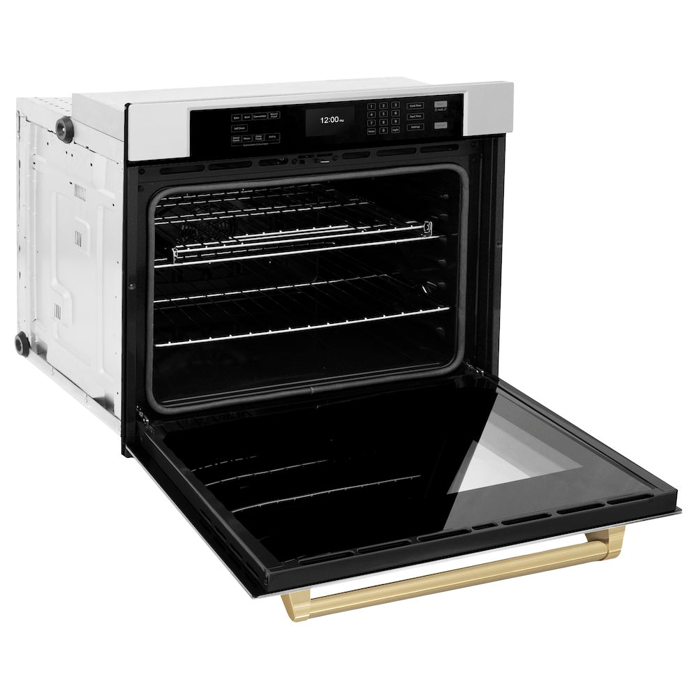 ZLINE Autograph Edition 30 Inch Stainless Steel Professional True Convection Wall Oven with Air Fry & Self-Clean - Champagne Bronze Handle (WASZ 30 CB) | Perfect for Home Chefs & Modern Kitchens