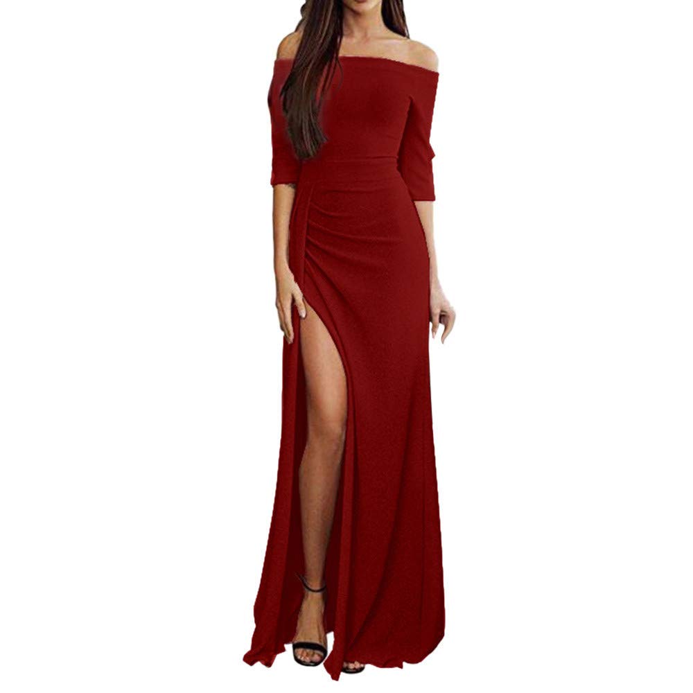 Vedolay Women's Off Shoulder High Split Satin Evening Maxi Dress - Long Sleeve Prom Gown for Party, Wedding & Formal Events - Elegant Night Out & Special Occasion Wear