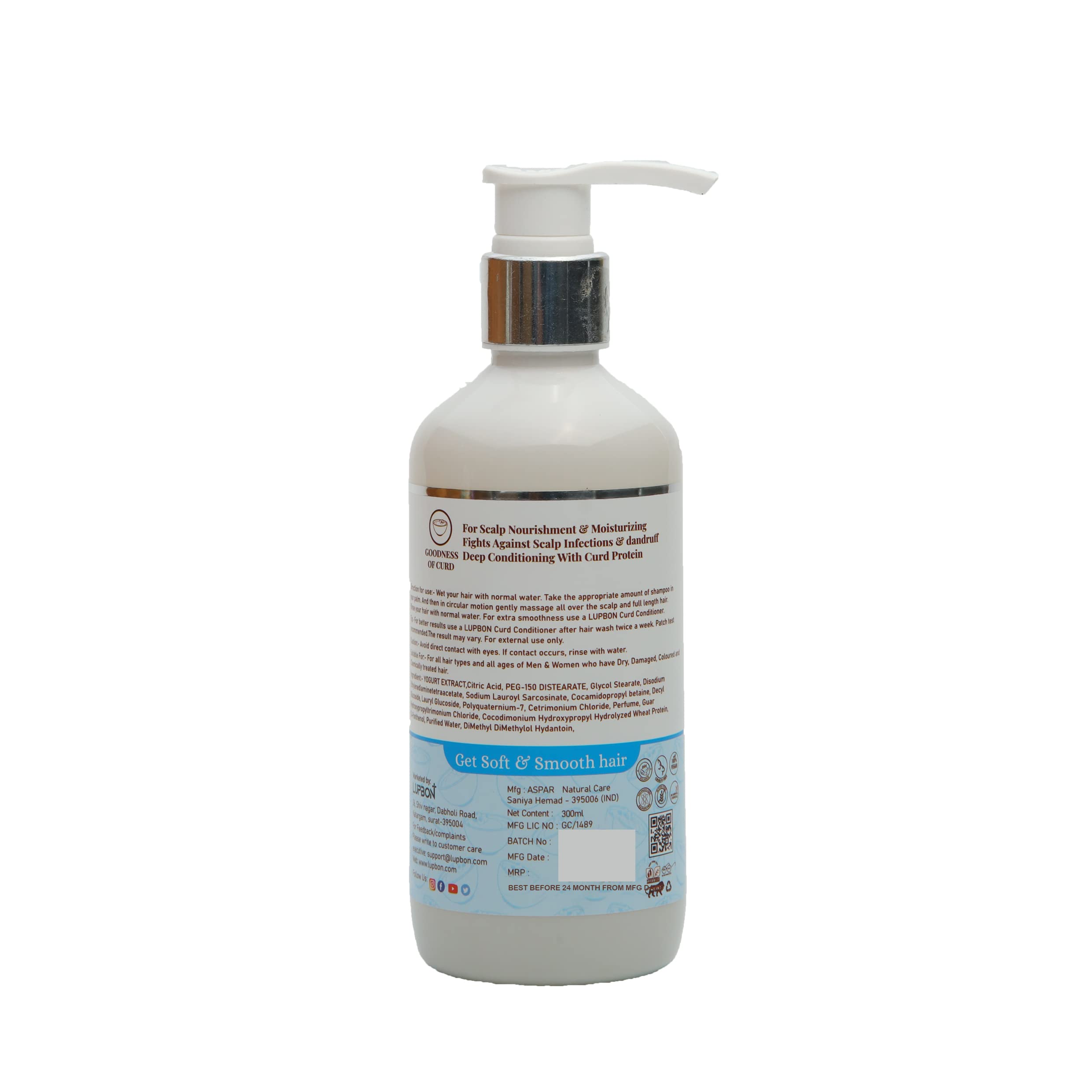 LUPBON Anti-Dandruff Curd Shampoo - 300ml for Dry & Itchy Scalp | Gentle Hair Cleanser for Men & Women | Perfect for Daily Use & Scalp Care