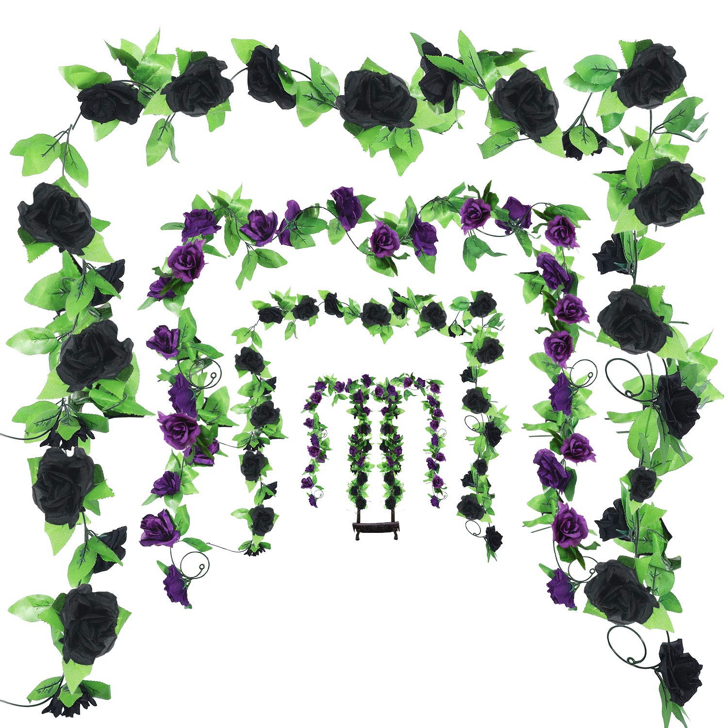 WILLBOND 4-Pack 7.7ft Artificial Rose Vine Garland - Black & Purple Faux Flower Decor for Wedding, Home, Garden, Office, Hotel | Vintage Floral Arrangement for Parties, Wall Decor & Table Centerpieces
